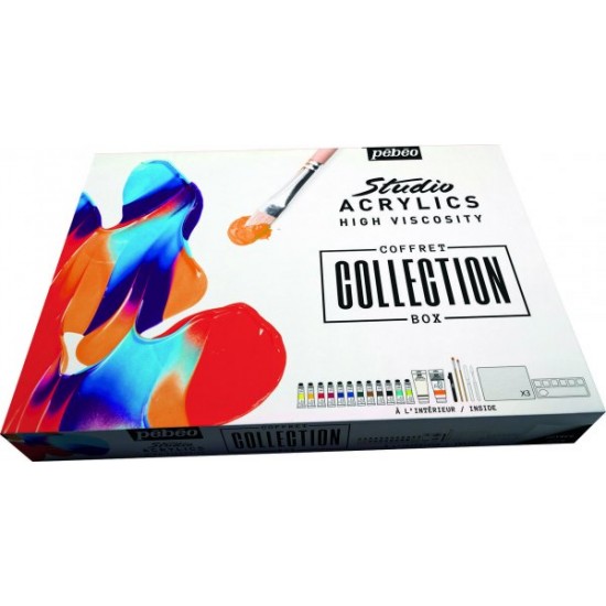 23 PCS STUDIO ACRYLICS COLLECTION BOX 12 ASSORTED 20 ML TUBES WITH ACCESSORIES